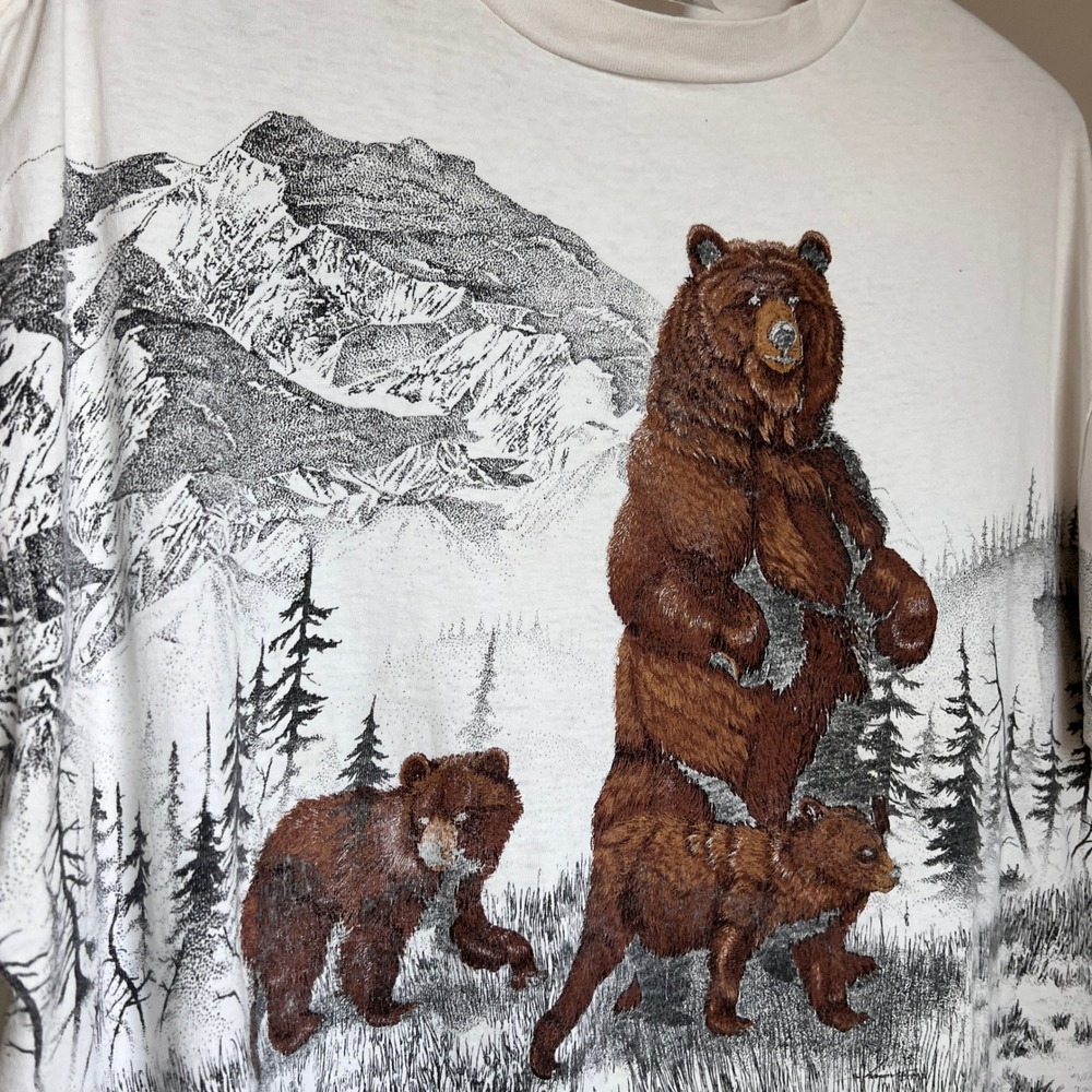 Vintage Bear Wildlife Graphic Wrap Around All Over Print T Shirt Scenic Nature - Picture 5 of 13